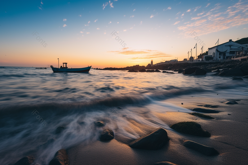 蓝天白云好天气下的沙滩海湾,高清,摄影图,摄影图片,图片大全,摄影图免费下载